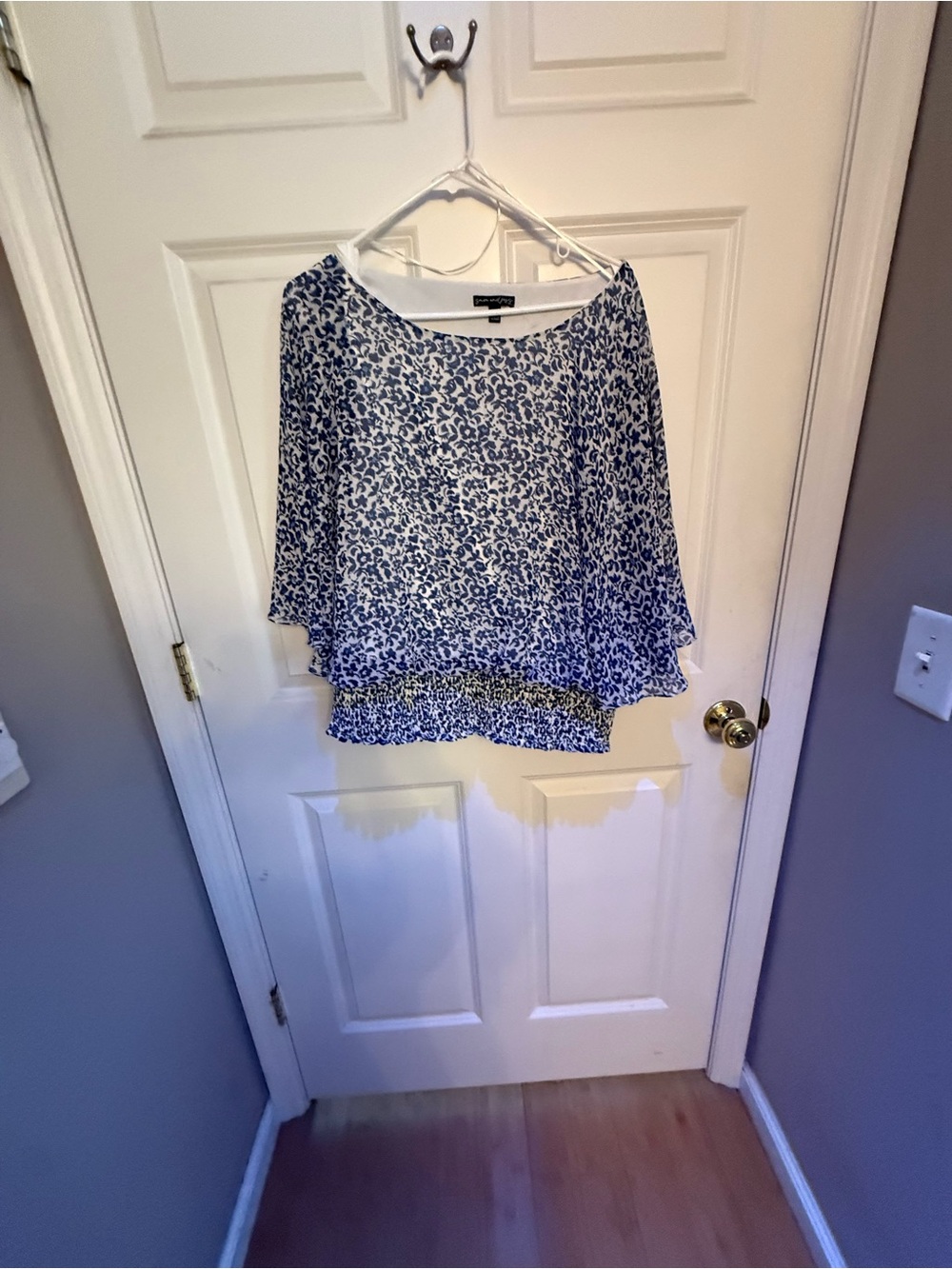 Sam & Jess Blue Floral Sheer Blouse with Smocked Waist (Size XL)